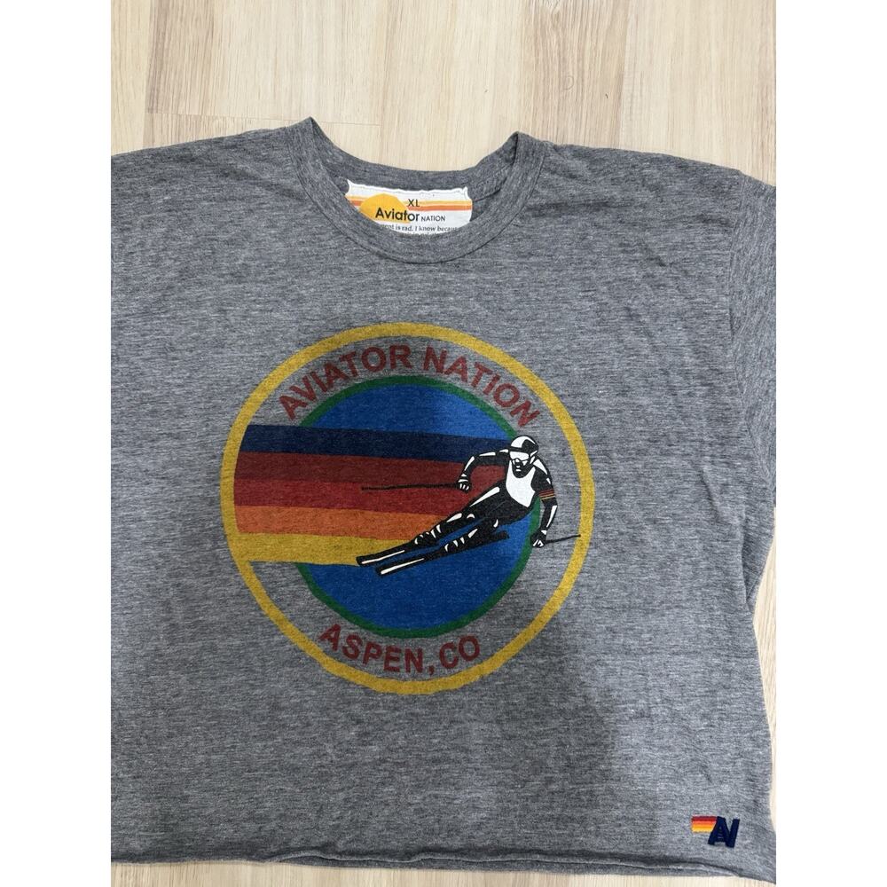 Aviator Nation Signature Aspen Boyfriend Tee Heather Grey Size XL